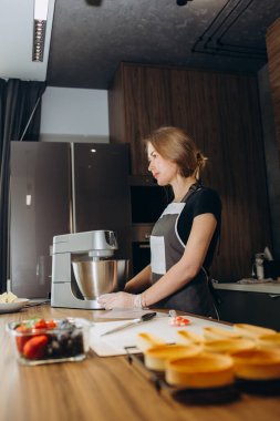 Modern daldırma mikseri mutfakta pişirmek ve tatlılar için. Ev ve profesyonel pastacılar ve fırıncılar için profesyonel ekipman. Aile işi. Sipariş edilecek pastalar.