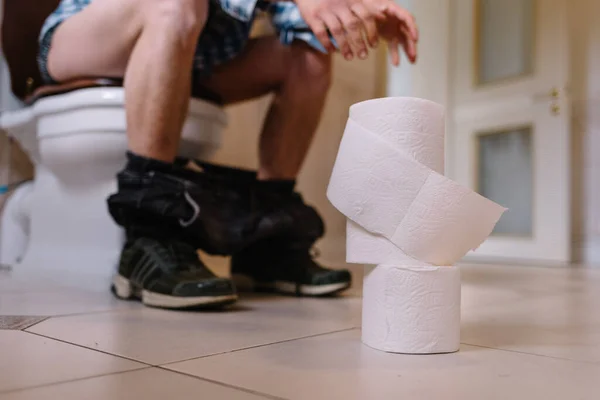 Man Sitting Toilet Diarrhea — Stock Photo, Image
