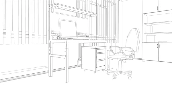 Room. Computer table, chair and window — Stock Illustration Room. Computer table, chair and window Vector Graphics