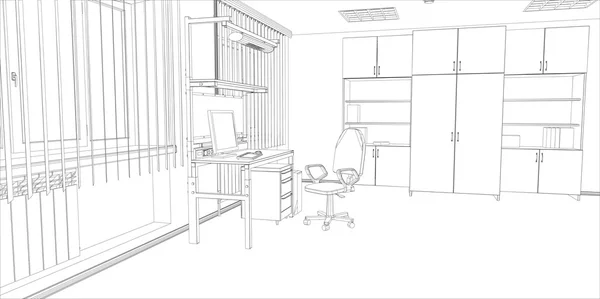 Room. Computer table, chair and window — Stock Illustration Room. Computer table, chair and window Vector Graphics