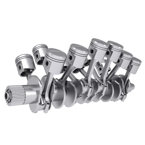Pistons and crankshaft. four cylinder engine. — Stock Photo