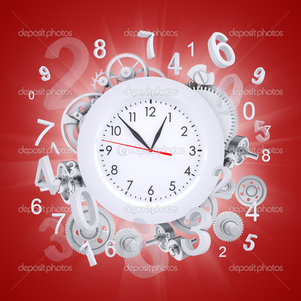 Clock face with figures and white gears — Stock Photo © cherezoff 50673695