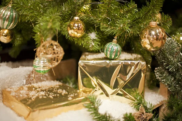 Golden Packages for Christmas — Stock Photo, Image