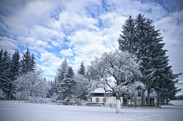 Casa de fazenda austríaca no inverno Fotos De Bancos De Imagens