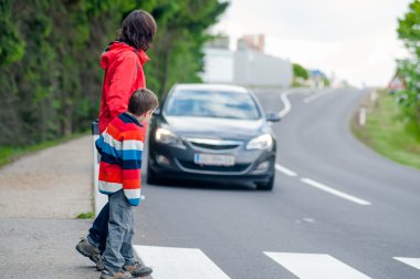 Car stopped for pedestrian clipart