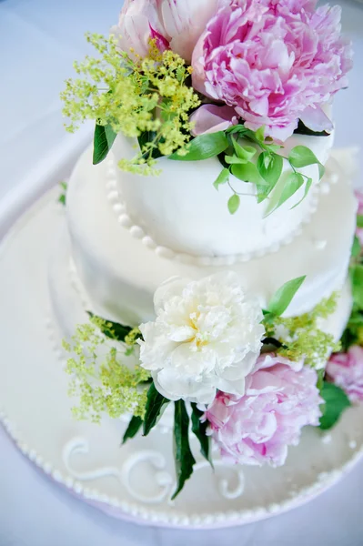 多层次的白色婚礼蛋糕 — 图库照片