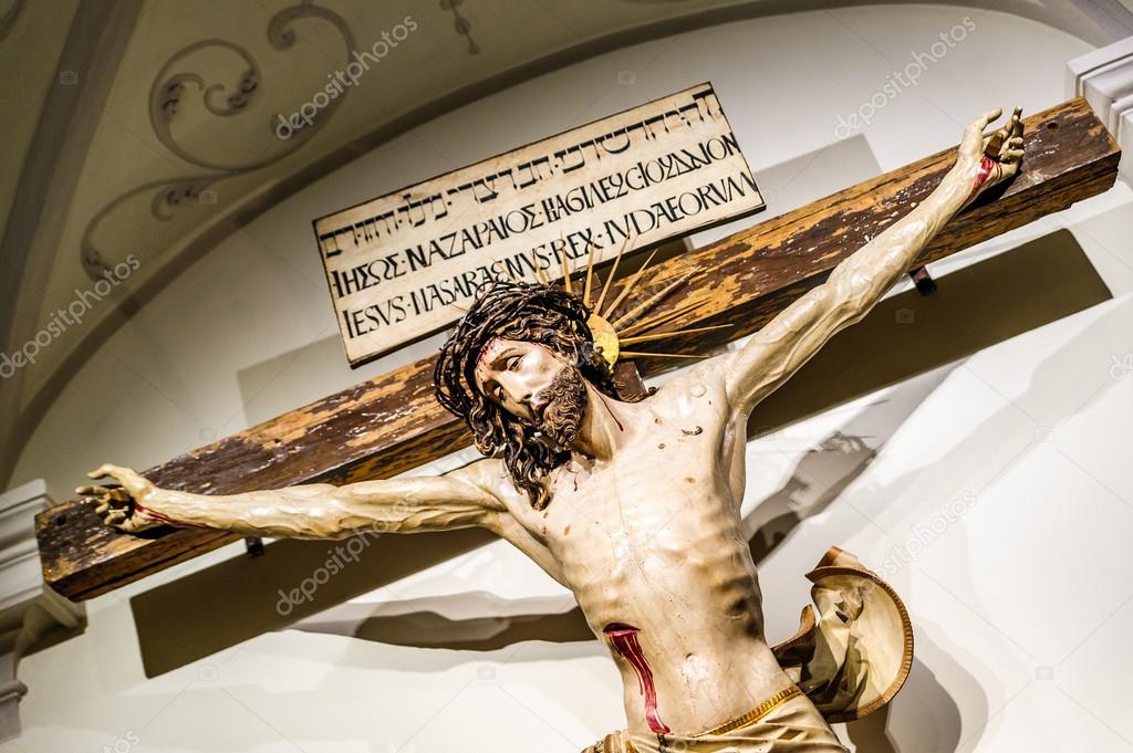 Jesus Christ crucifixion inside of an abbey