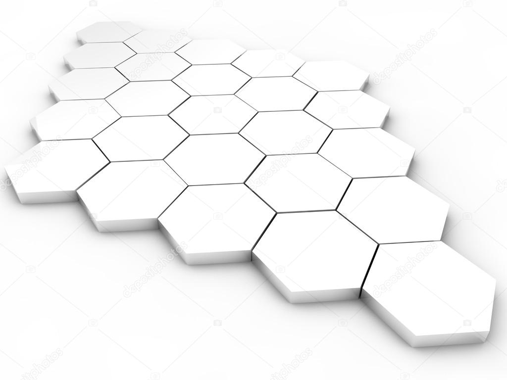 White hexagons over white background