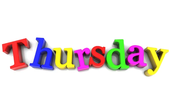 Thursday, day of the week multicolored over white Background.