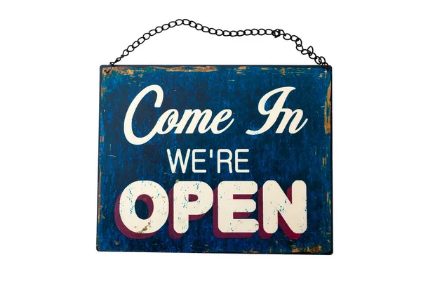 Open Business Sign Welcome Message Store Concept Theme Grungy Worn — Stock Photo, Image
