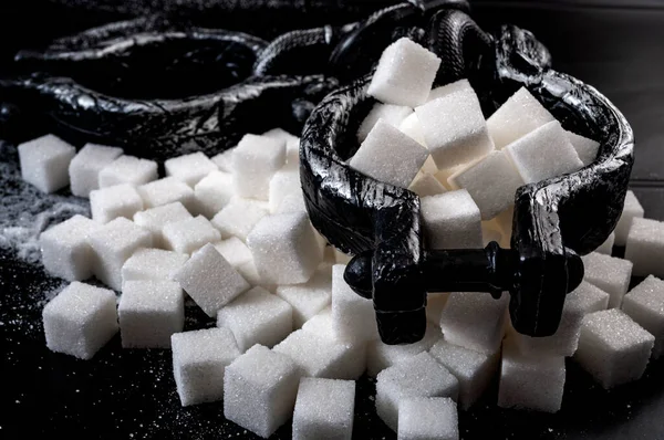 Socker Missbruk Diabetes Och Insulinresistens Koncept Med Metall Bojor Som — Stockfoto