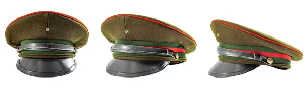 ロシア軍の帽子と陸軍将校キャップの複数の角度を持つソ連軍の制服の概念クリッピングパスカットアウトと白の背景に隔離 — ストック写真