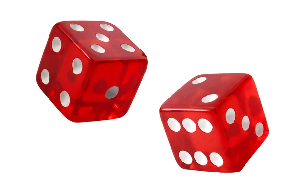Red Pair Casino Dice Rolled Seven Each Die Rolling Five Стоковое Изображение