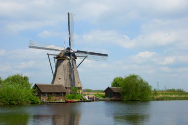 Hollanda yel değirmenleri yaz gün