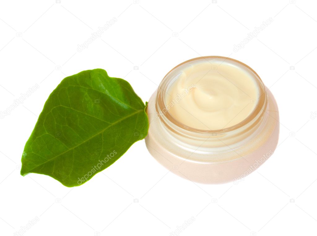 Beauty cream with green leaf