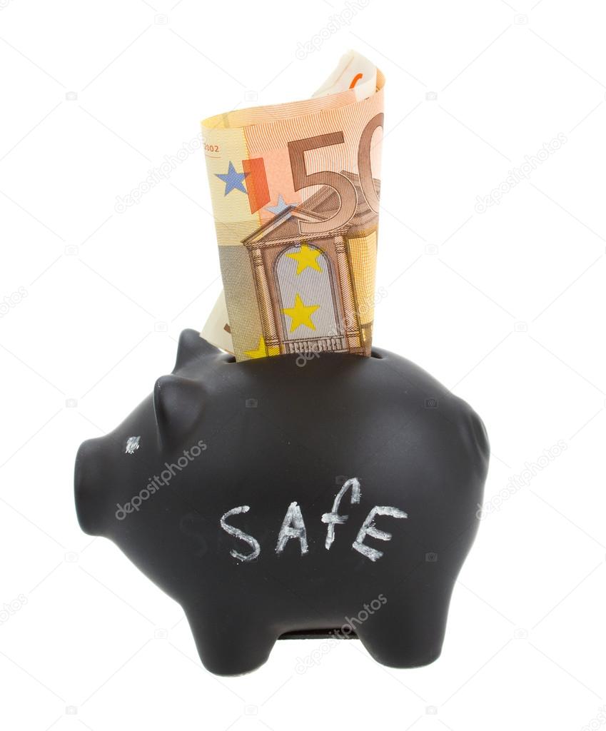 Money pig with euro banknote