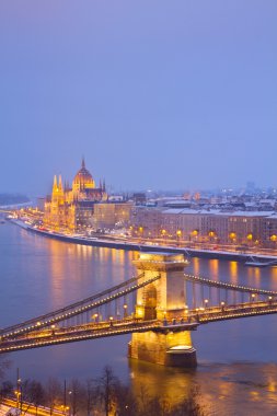 Cityscape of Budapest at night clipart
