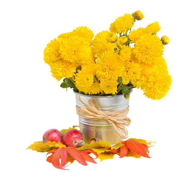 Bouquet of yellow mums in pot — Stock Photo, Image