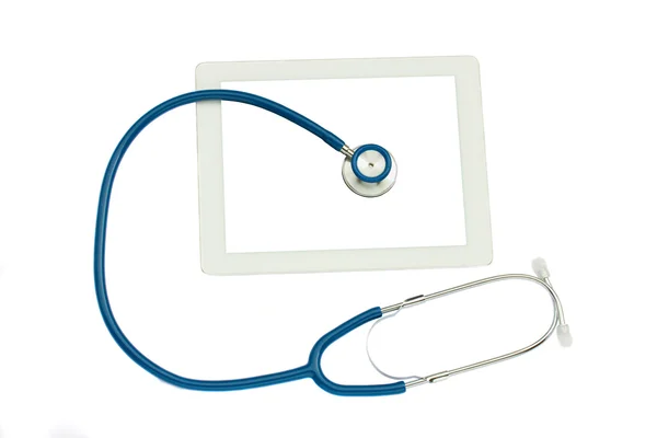 Medical tablet and blue stethoscope — Stock Photo, Image