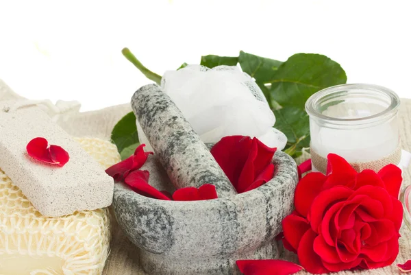 Spa settings with roses on white — Stock Photo, Image