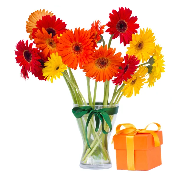 Gerbera çiçekleri vazo hediye kutusu — Stok fotoğraf
