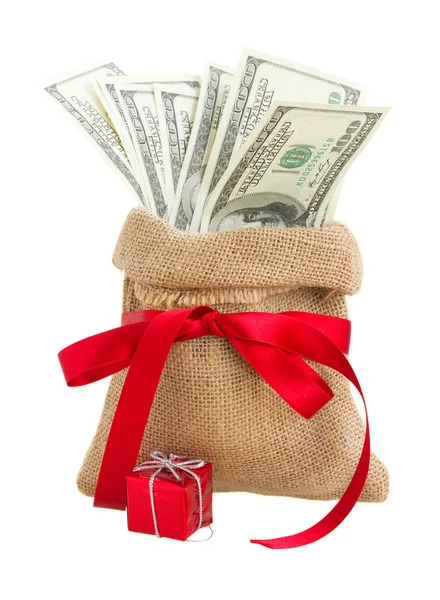 Money in gift bag — Stock Photo, Image