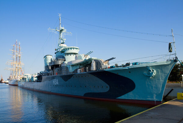 Old warship from world war II in the Gdynia's harbour