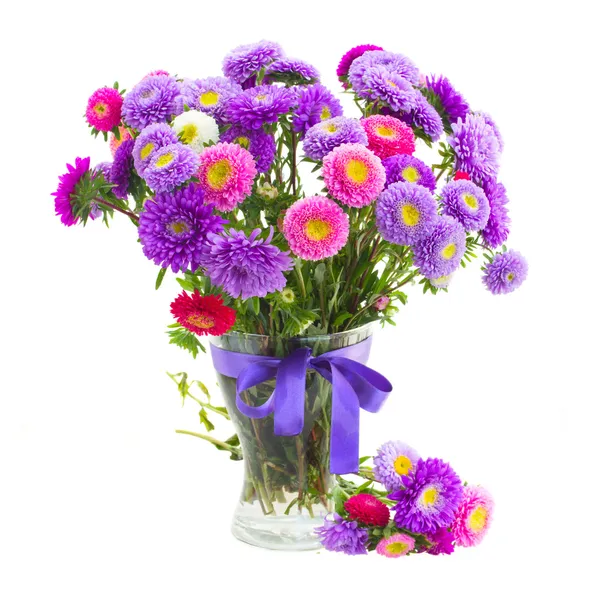 Boeket van Violette en roze aster bloemen — Stockfoto