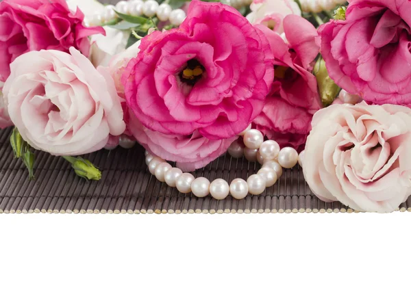 粉红色洋花和珍珠边框 — 图库照片