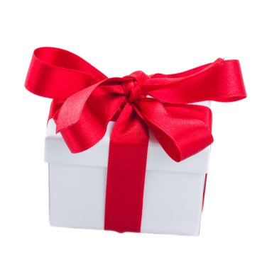 Kırmızı yay ile beyaz hediye kutusu used