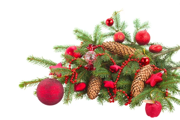 Evergreen fir tree and red christmas ball — Stock Photo, Image