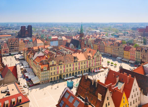 Oude stadsplein met stadhuis, wroclaw — Stockfoto