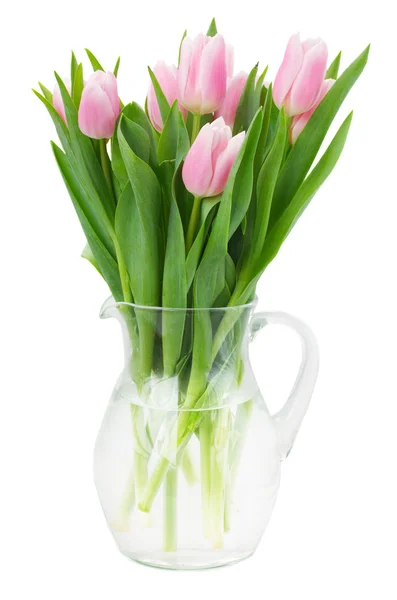 花瓶里的粉色郁金香花束 — 图库照片