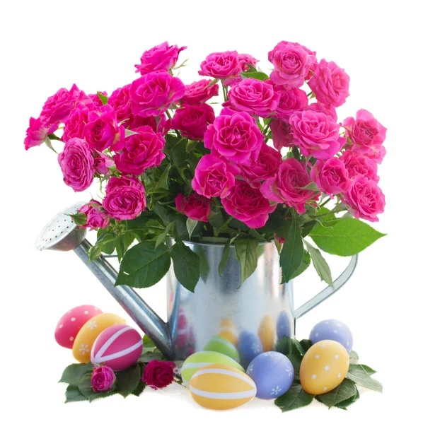 Pink roses with easter eggs — Stock Photo, Image