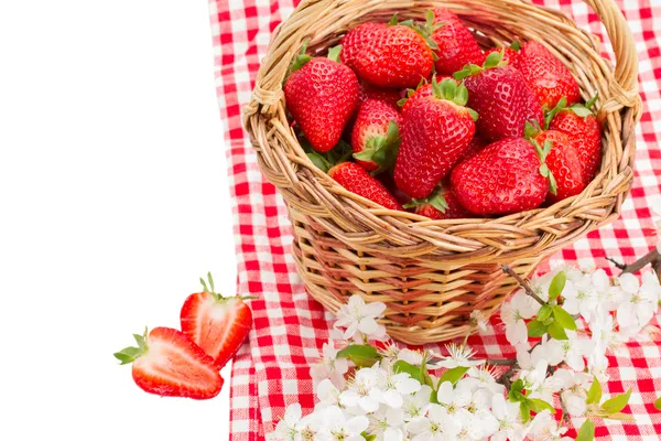 Strawberries In Wicker Basket — Stock Photo, Image