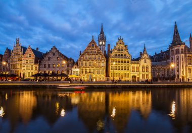 Embankment of old town at night, Ghent clipart