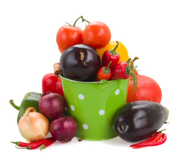 Ripe of fresh vegetables in green pot — Stock Photo, Image