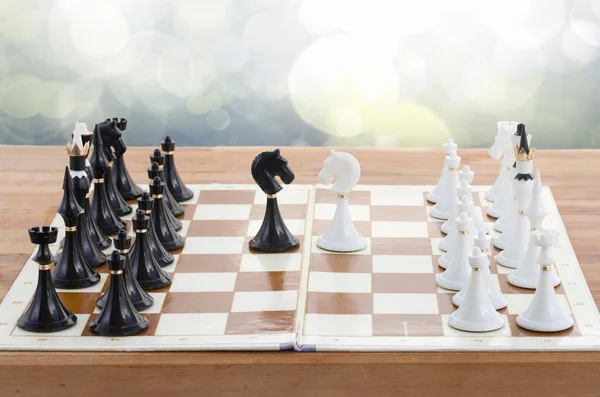 Chess ready to play with two knights in front — Stock Photo, Image