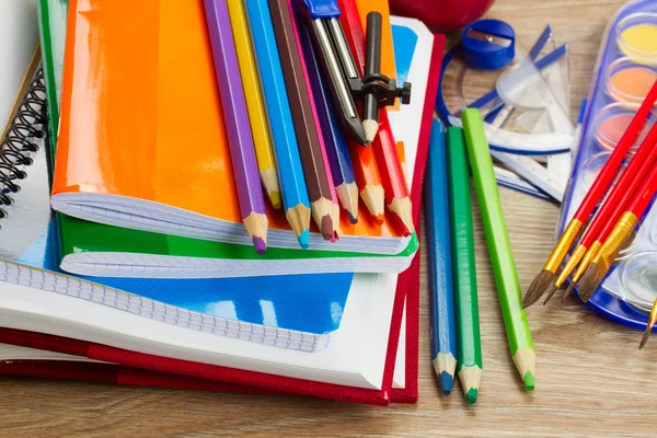 Books with school supply — Stock Photo, Image