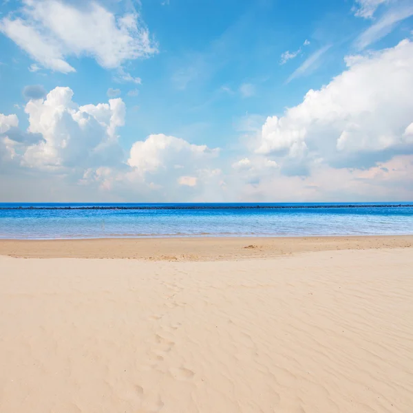 Mar costa com céu azul — Fotografia de Stock