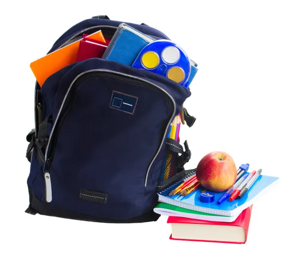 开放学校背包和文具 — 图库照片