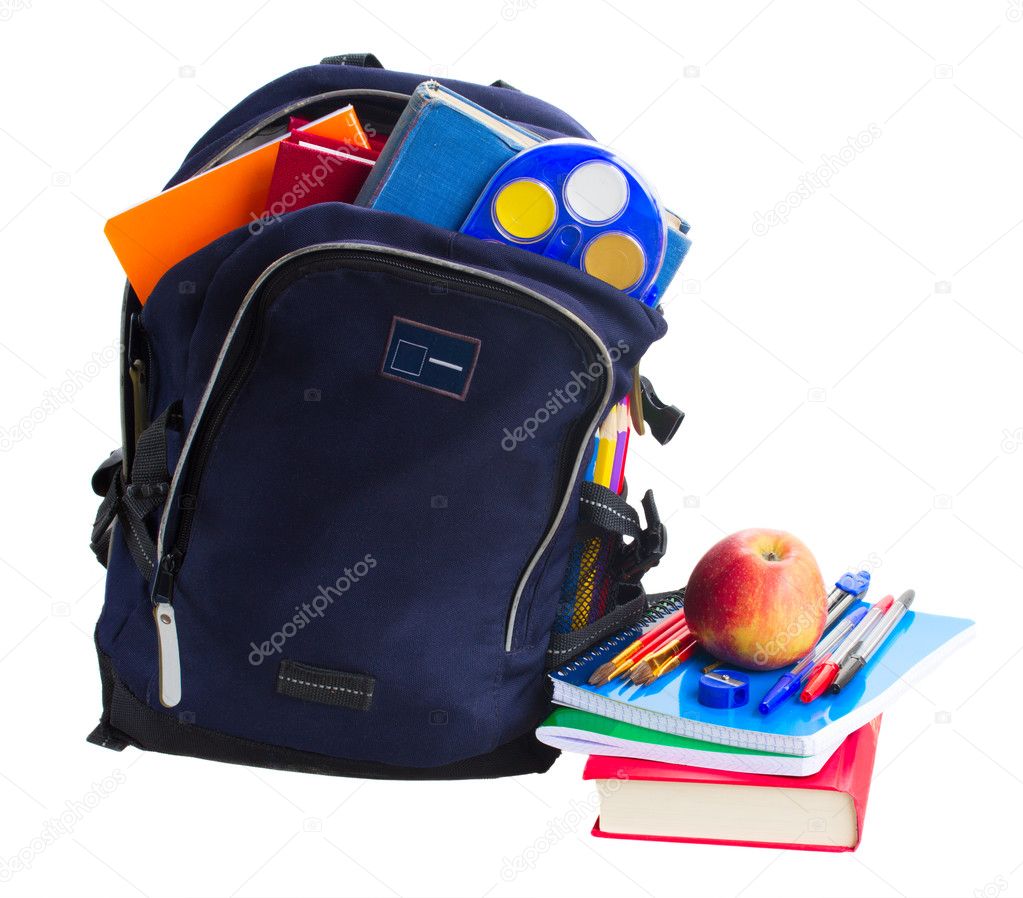 open school backpack with stationery