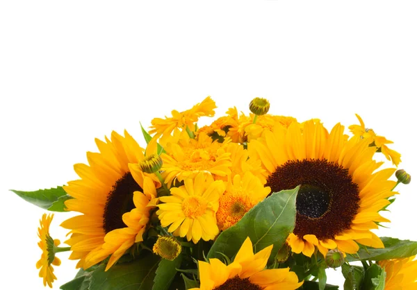 Sunflowers and marigold flowers close up — Stock Photo, Image