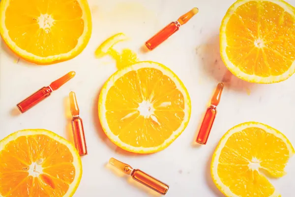 Vitamina Concentrado Tratamiento Natural Con Concepto Rebanada Frutas Naranja —  Fotos de Stock