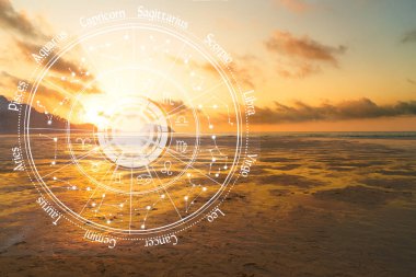Burç astrolojisi burç illüstrasyonları deniz arka planında