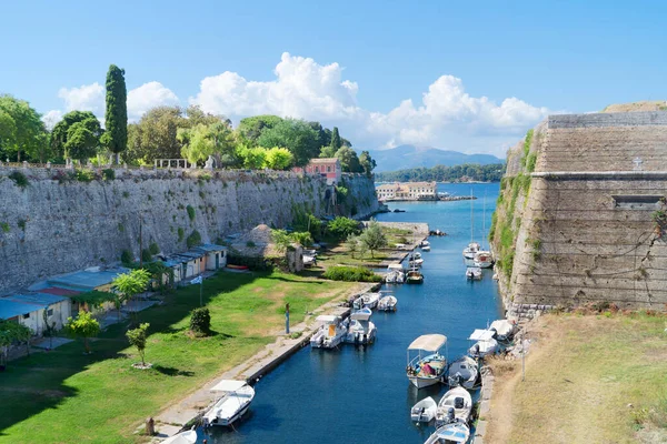 Old Fortress Canal Corfu Town Kerkyra Greece Summer — Stock Photo, Image