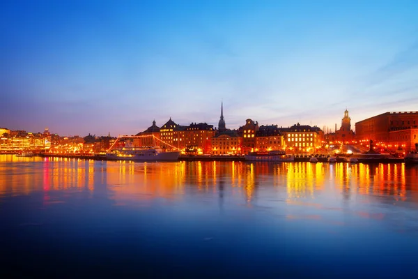 Nacht Skyline Van Binnenstad Van Gamla Stan Stockholm Zweden — Stockfoto