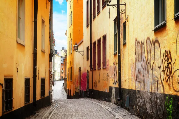 Vista Cidade Velha Rua Estreita Cidade Velha Estocolmo Suécia Tonificada — Fotografia de Stock