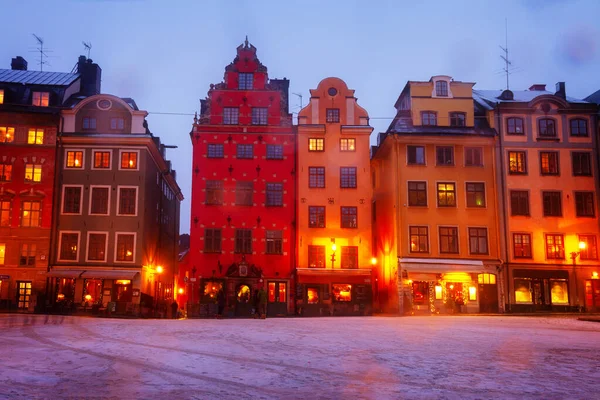 Площадь Гамла Стан Зимней Ночью Стокгольм Швеция — стоковое фото