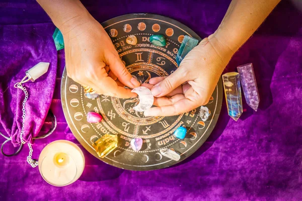 Top view of astrologer hands — Stockfoto